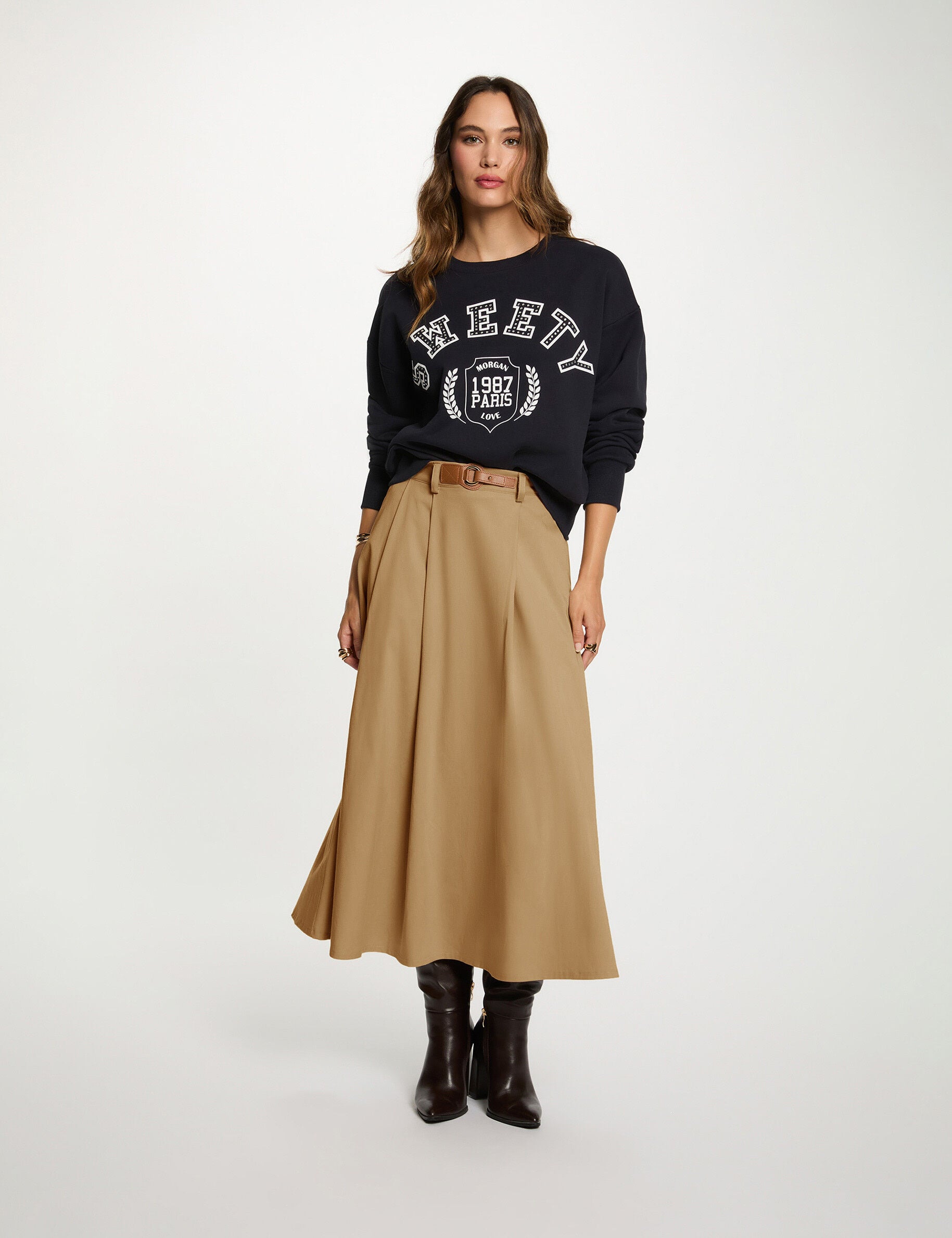 Jupe évasée taille haute femme