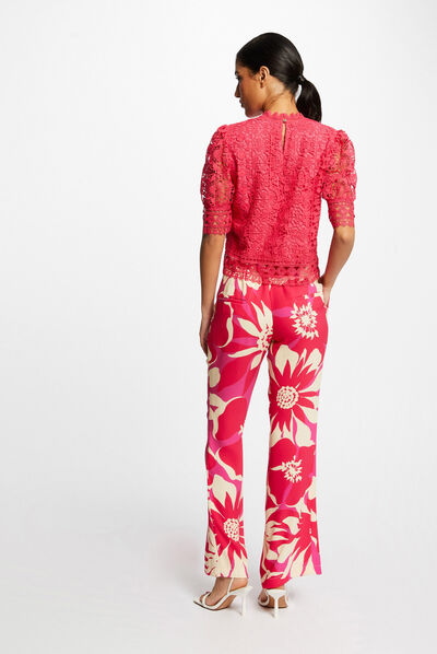 Blouse manches courtes en dentelle rose moyen femme