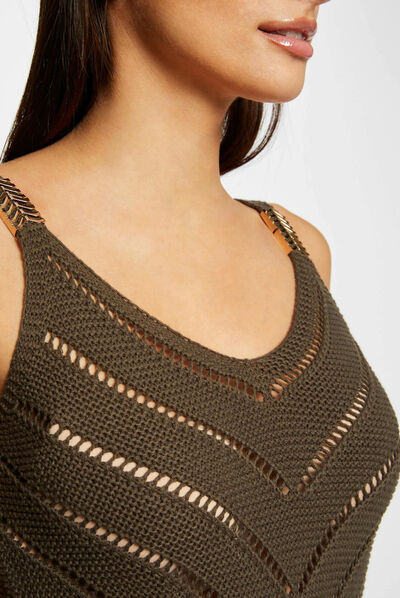 Pull débardeur à ornements métalliques vert kaki femme
