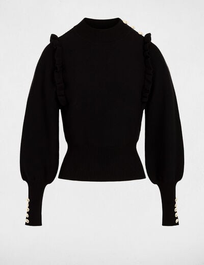 Pull manches longues avec volants noir femme