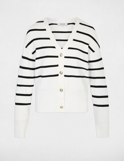 Pull ray&eacute; col v blanc femme
