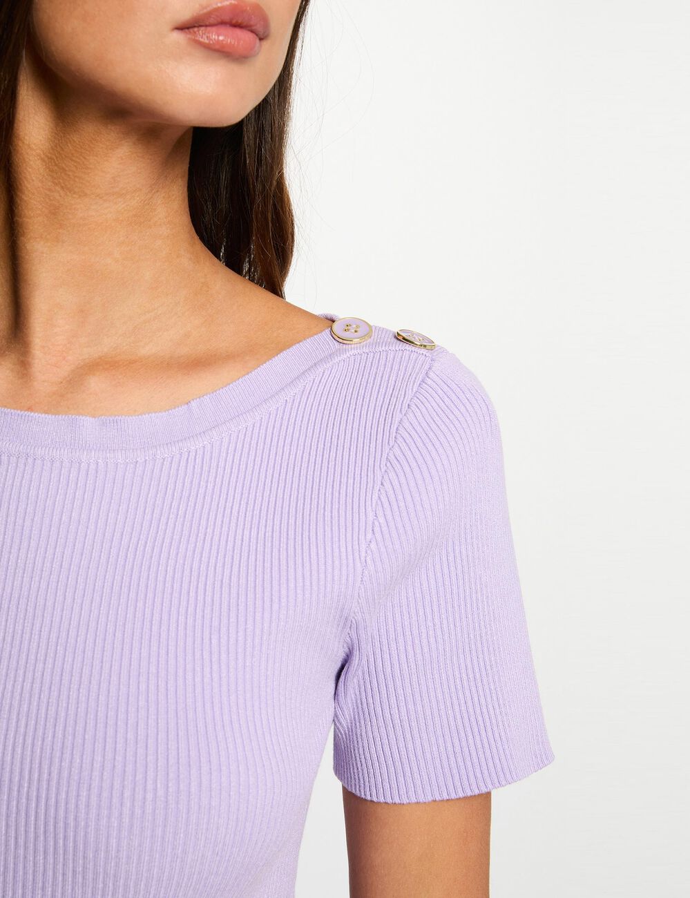 Pull col bateau et boutons mauve femme