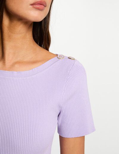 Pull col bateau et boutons mauve femme