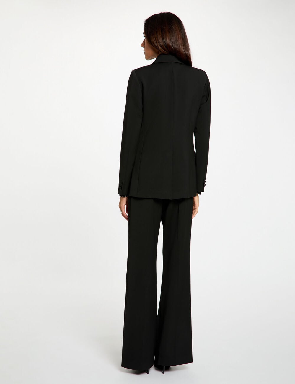 Veste satin col tailleur noir femme