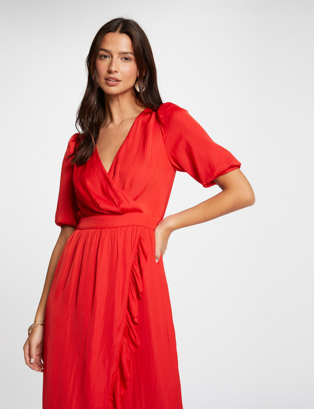 Robe longue portefeuille orange fonc&eacute; femme