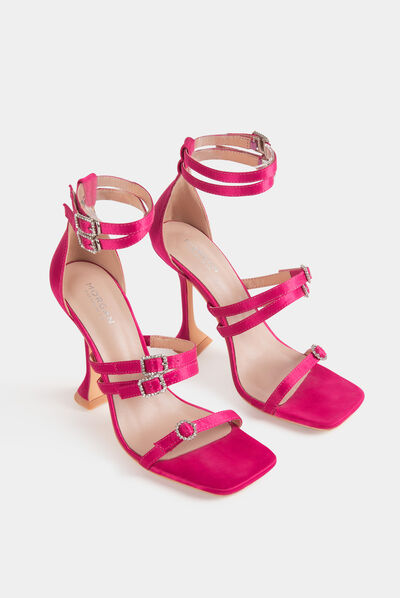 Sandales à talons avec détails bijoux rose femme