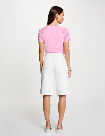 Short large taille haute blanc femme