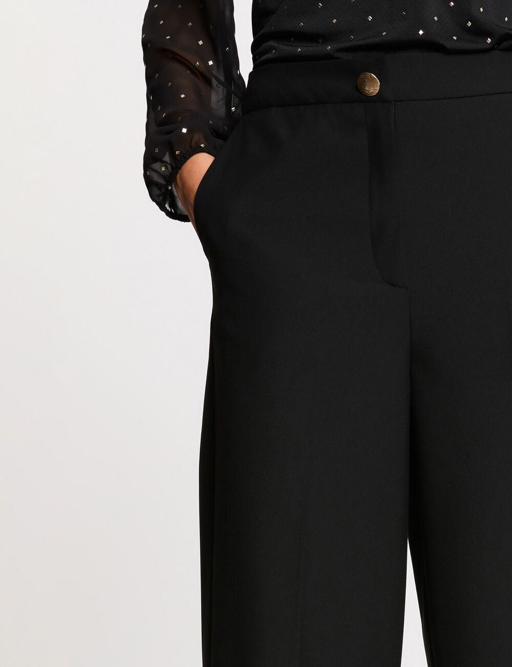 Pantalon large taille haute noir femme