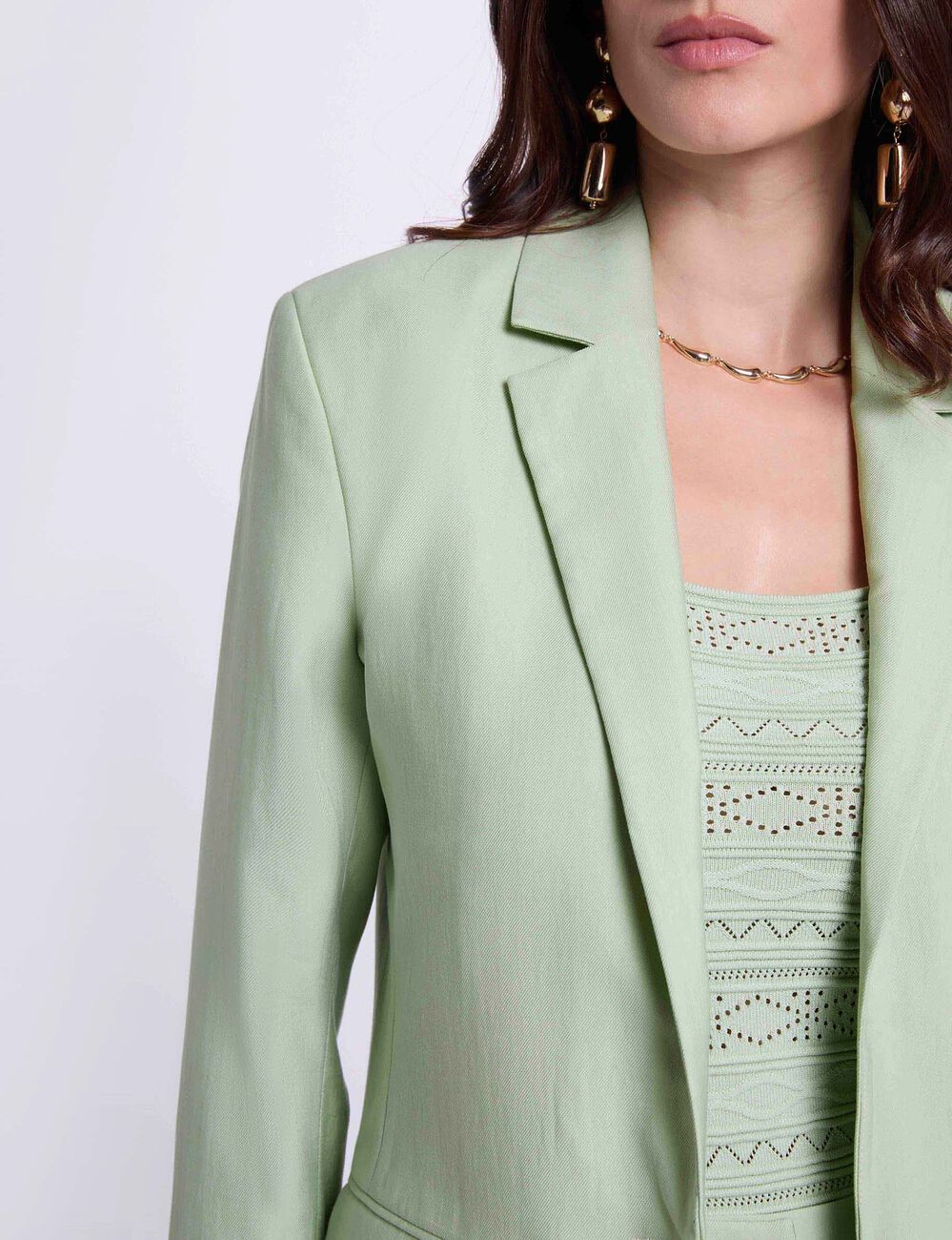 Veste ajust&eacute;e col tailleur vert pastel femme