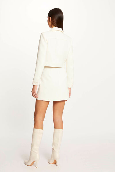 Blouson court droit boutonné ecru femme