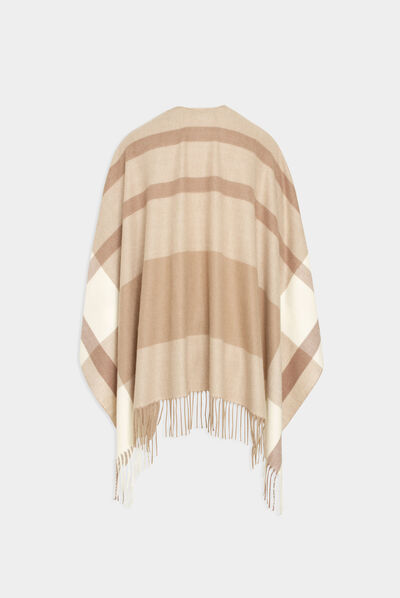 Poncho à rayures beige femme