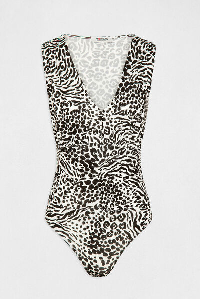 Body col en V imprimé animalier multico femme