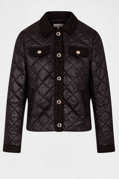 Doudoune droite boutonnée noir femme