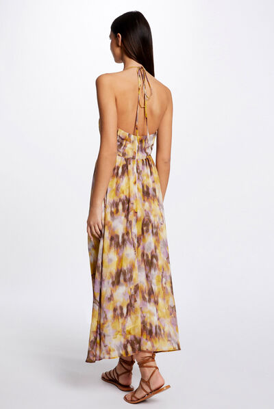 Robe longue évasée imprimé abstrait multico femme