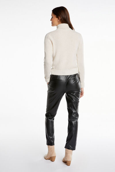 Pull manches longues col roulé ivoire femme