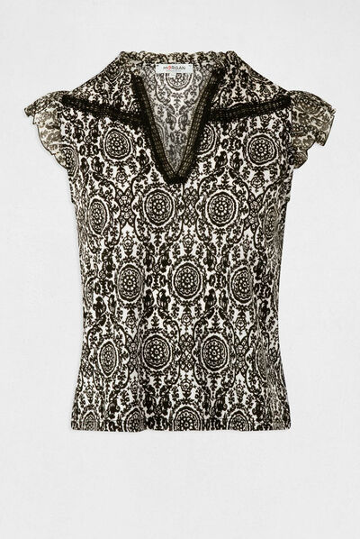 T-shirt manches courtes imprimé foulard multico femme