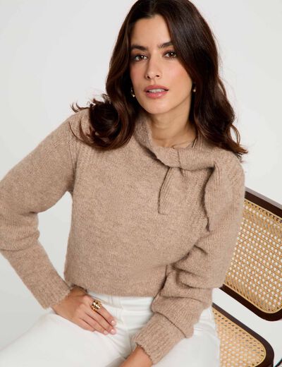 Pull col montant beige moyen femme