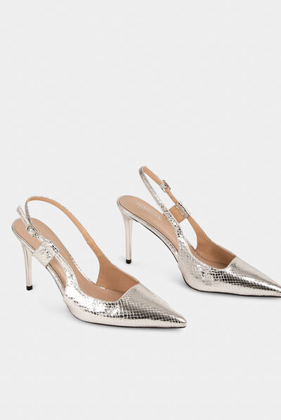 Sandales slingback aspect métallisé argente femme
