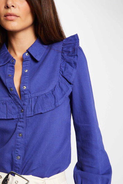 Chemise manches longues avec volants violet femme