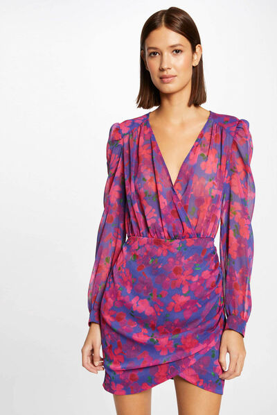 Robe ajustée drapée imprimé floral multico femme