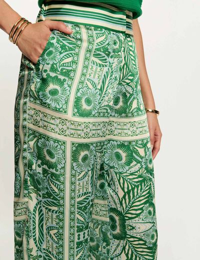 Pantalon large taille haute multicolore femme