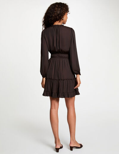 Robe satin manches longues marron fonc&eacute; femme