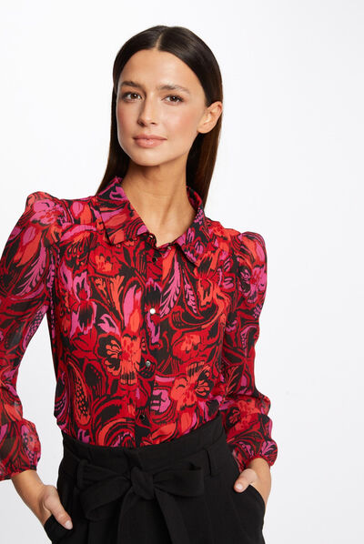 Chemise manches longues imprimé végétal multico femme