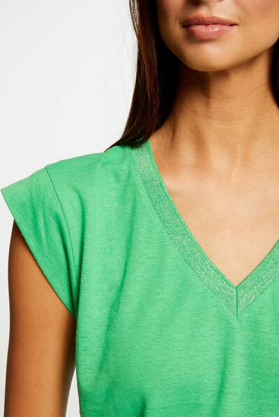T-shirt manches courtes à col en V vert femme