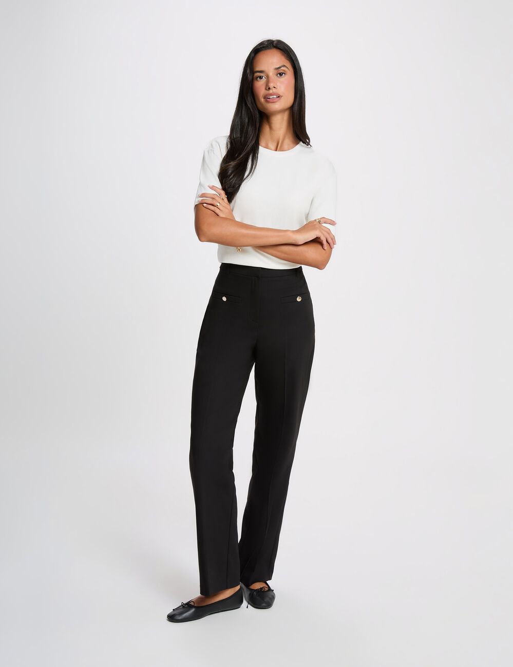 Pantalon large taille haute noir femme