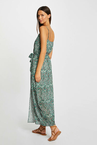 Robe longue droite imprimé cachemire multico femme