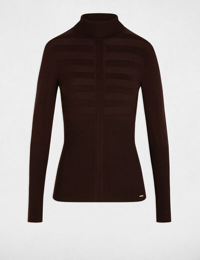 Pull col roul&eacute; ajust&eacute; marron fonc&eacute; femme