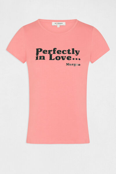 T-shirt manches courtes à inscription rose femme