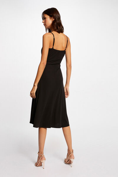 Robe longue droite avec détail boucle noir femme