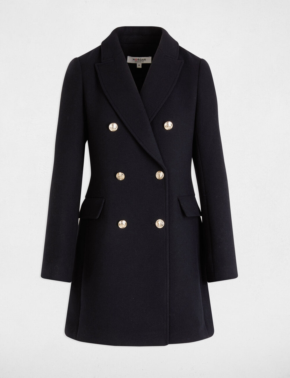 Manteau mi-long avec boutons bleu marine femme