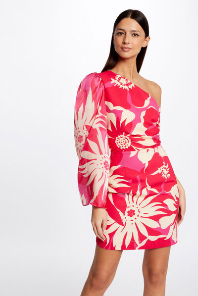 Robe ajustée asymétrique imprimé floral multico femme
