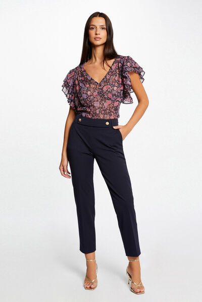 Pantalon tailleur ajusté 7/8ème marine femme
