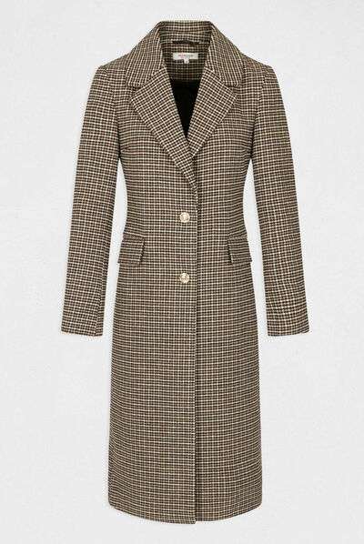 Manteau droit boutonné imprimé marron femme