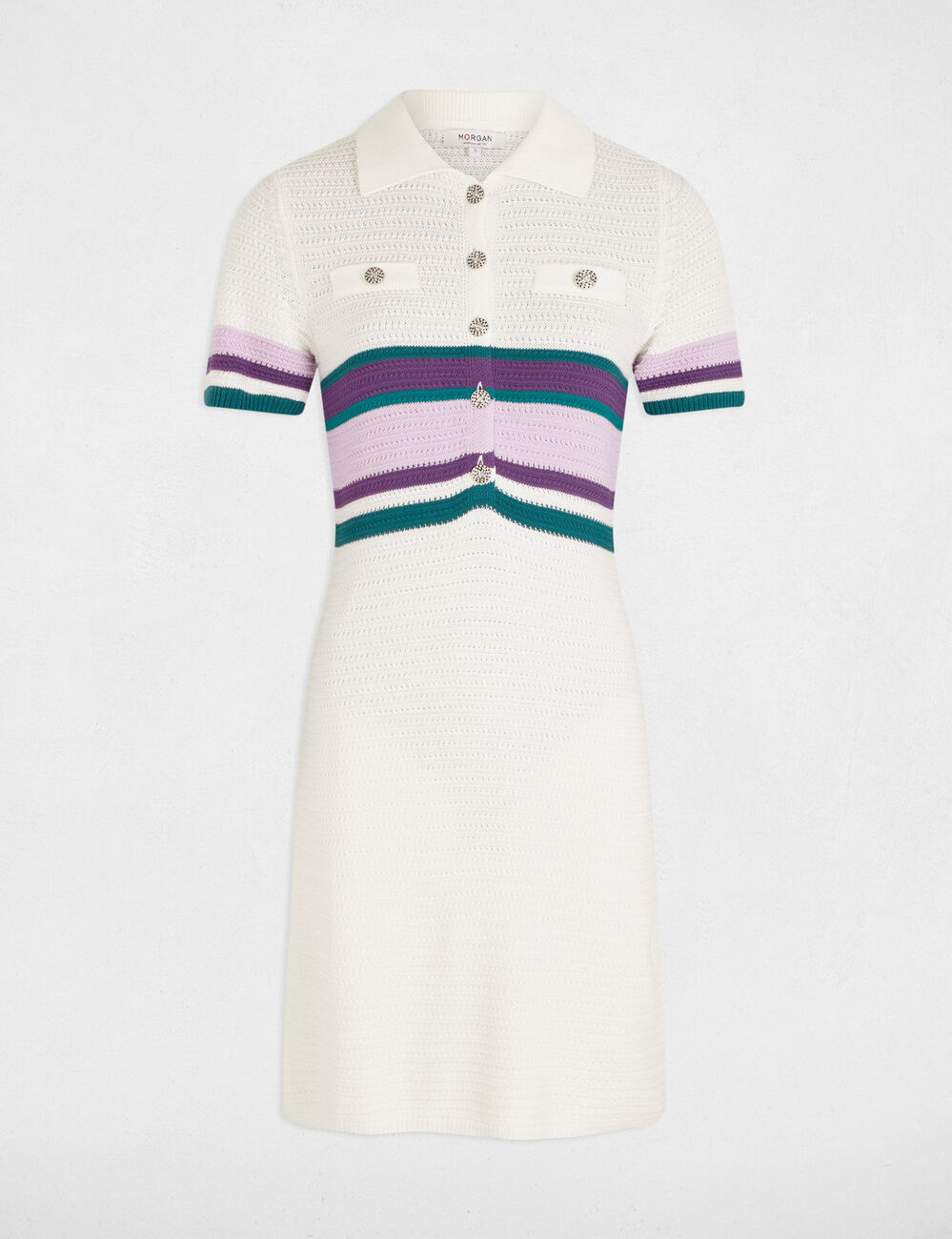 Robe tricot courte ajustée blanc femme
