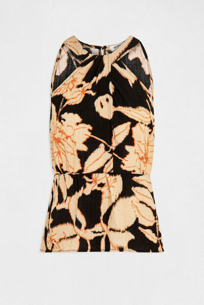 Blouse sans manches imprimé végétal multico femme