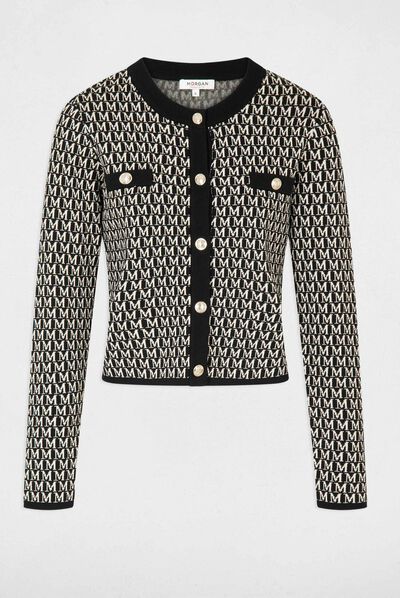 Gilet manches longues imprimé monogramme noir femme