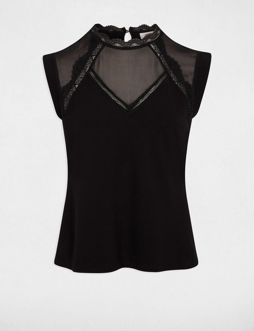 D&eacute;bardeur dentelle col montant noir femme