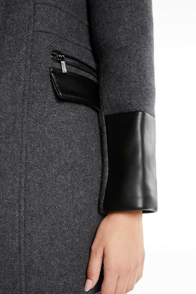 Manteau droit zippé à capuche gris anthracite femme