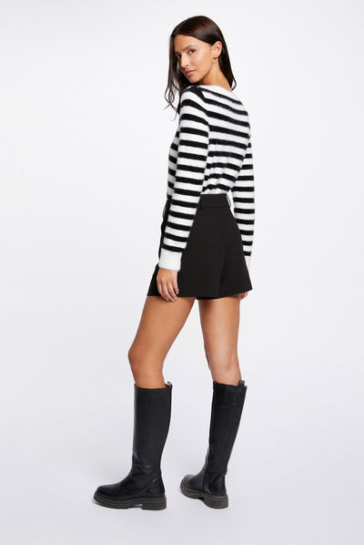 Gilet manches longues à rayures ecru femme