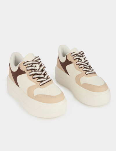 Basket similicuir bicolore blanc femme