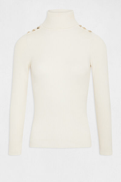 Pull manches longues col roulé ivoire femme
