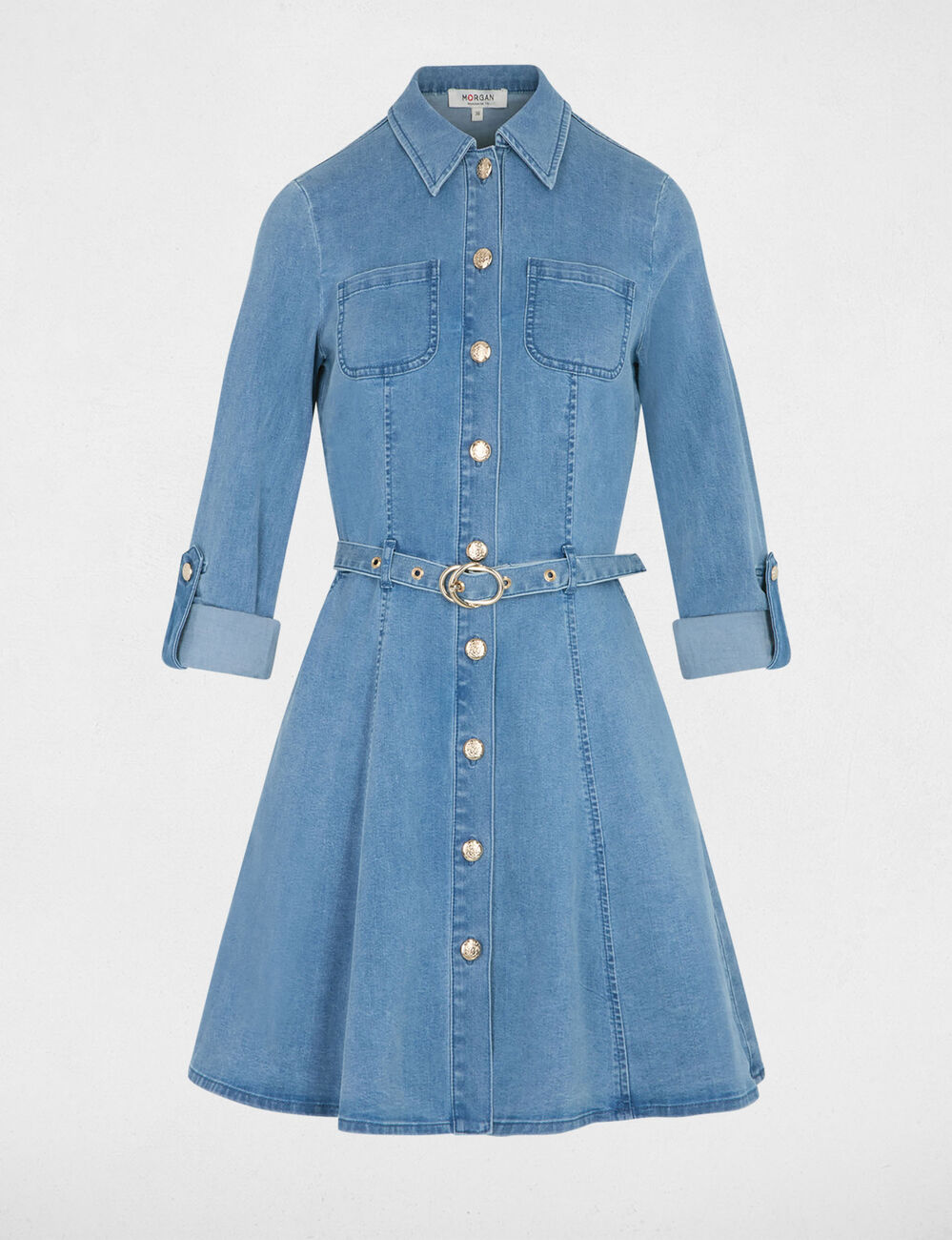 Robe courte ajust&eacute;e denim stone femme