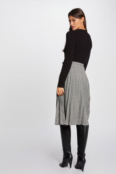 Gilet manches longues avec col rond noir femme