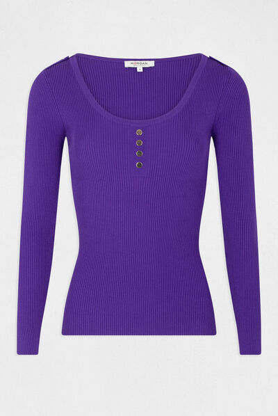Pull manches longues à col en U violet femme