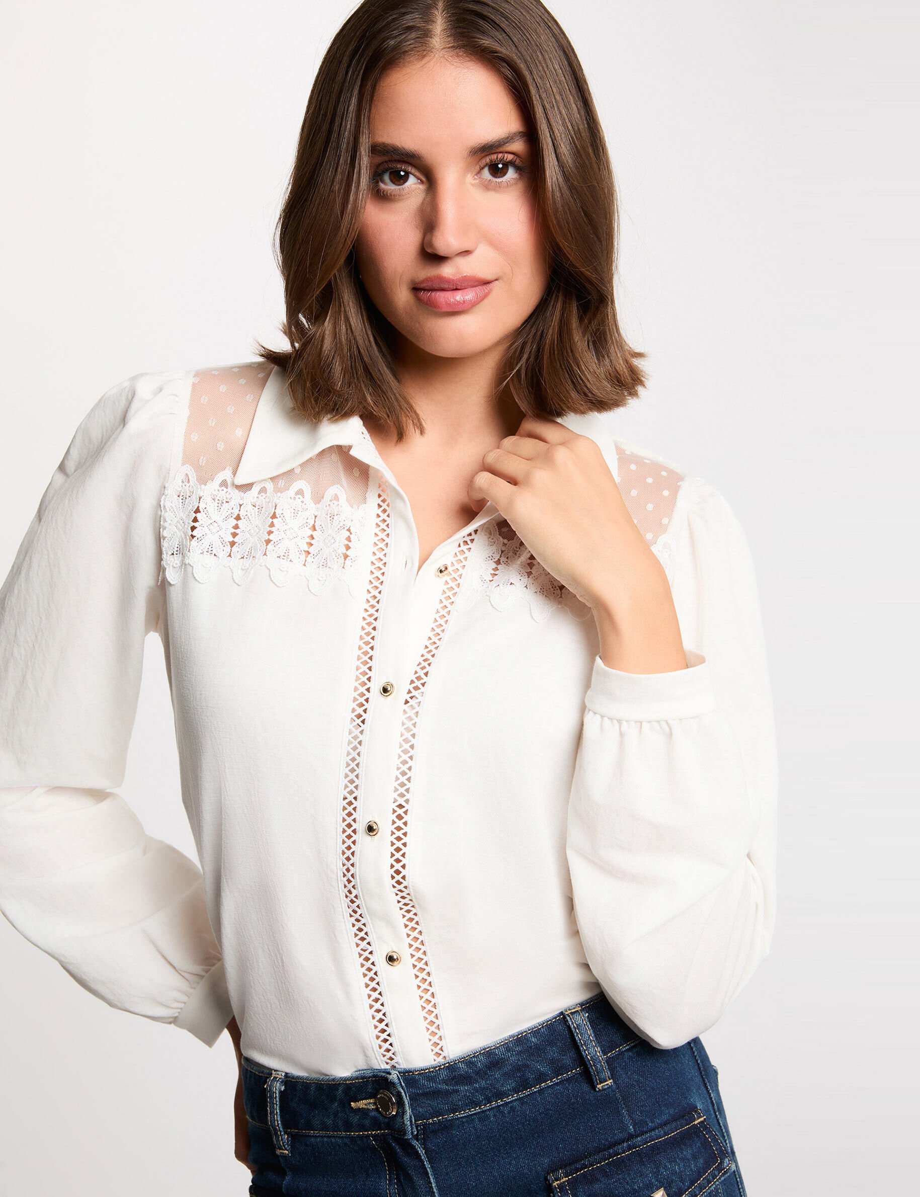 T shirt dentelle manches longues femme