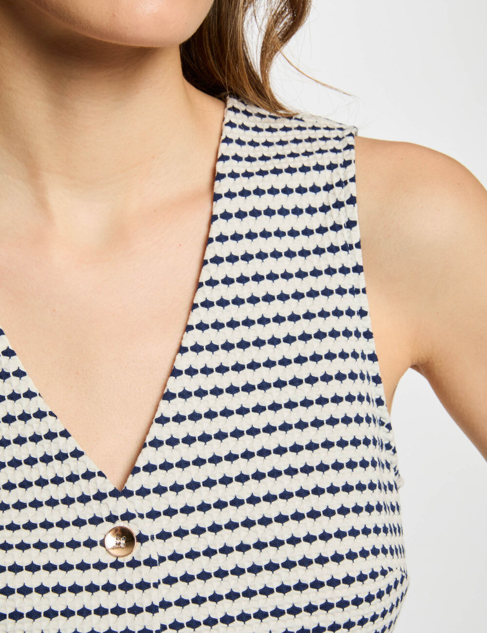 Veston sans manches imprimé bleu marine femme